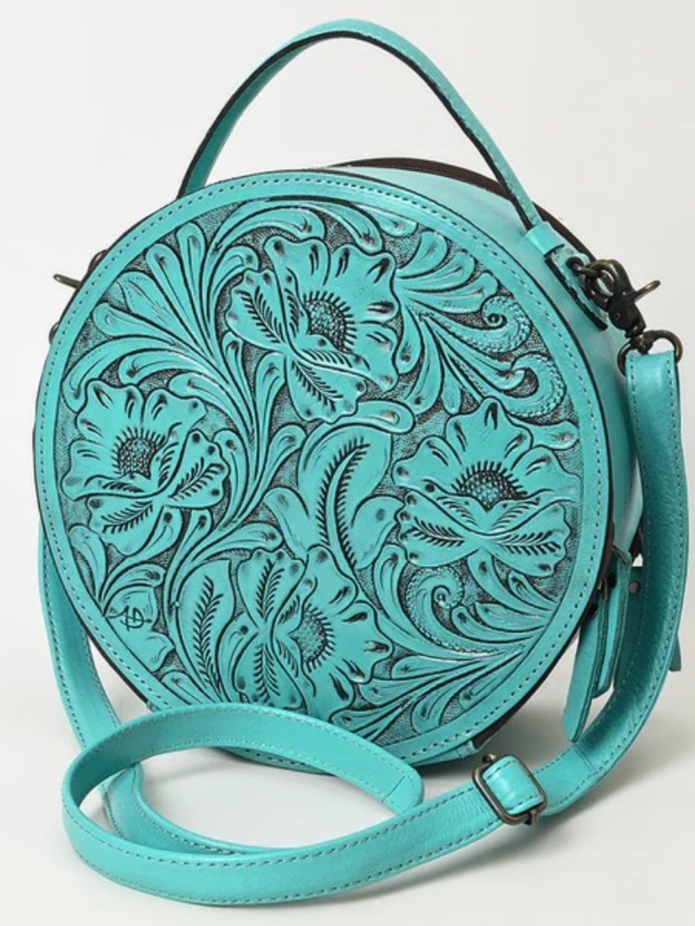 American Darling Western Leather Canteen Bag With Hand-Tooled Floral Detailing